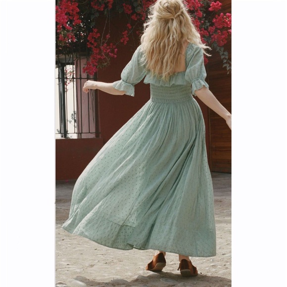 SOLD NWT Lovely Swiss Dot Cottagecore Aqua Prairie Dress* - Picture 9 of 10